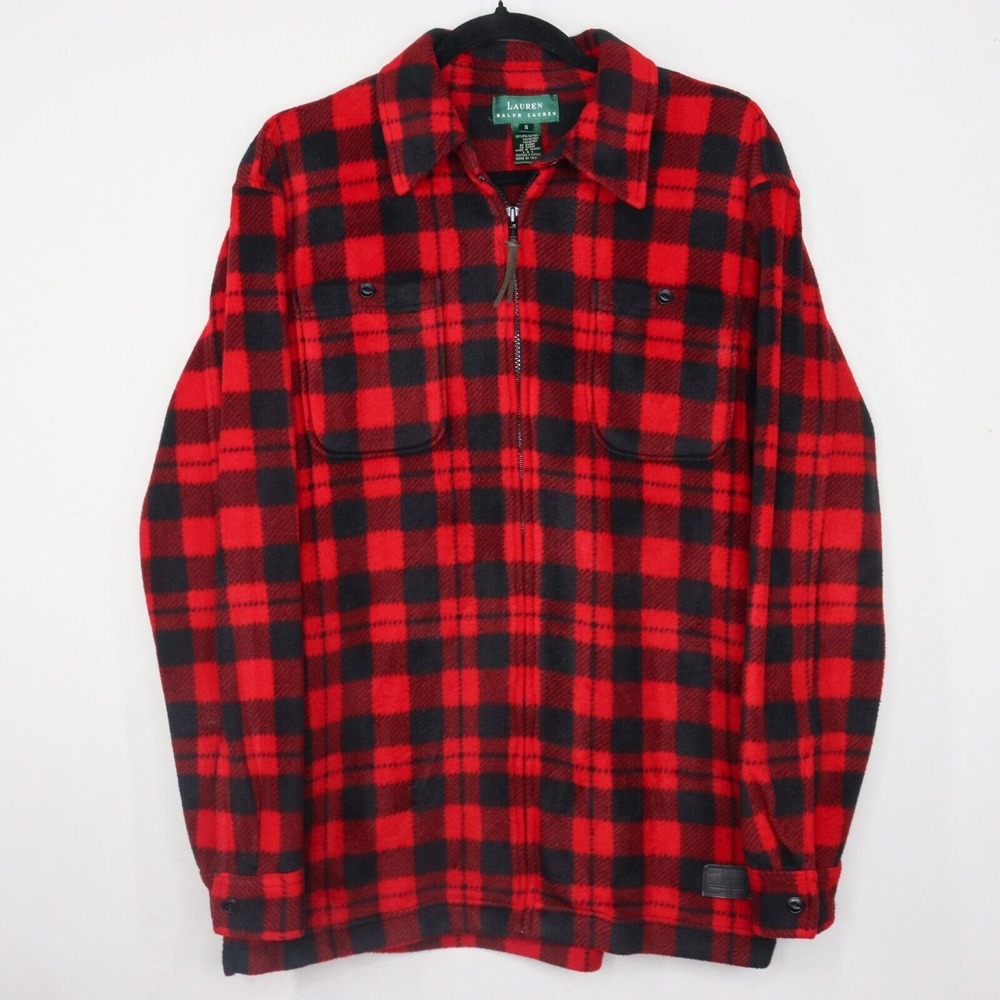 Lauren Ralph Lauren Mens‎ Small Red Black Check Plaid Fleece Work Shirt Flannel